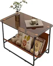 Exquisite Double-Layer Side Cabinet, Square Sofa Side Table, Wrought Iron Shelf, Living Room Glass Coffee Table, Small Medieval Table (Color : B Fixed, Size : 67x30x60cm)