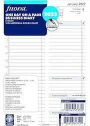 Filofax Refill, A5 Size, One Day on One Page with Appointments, Business Diary, White Paper, English, 2022 (C68519-22),5.75 inches X 8.25 inches