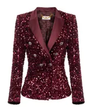 Elisabetta Franchi Double Breasted Sequin Embellished Blazer IT40,IT44,IT42 red and black