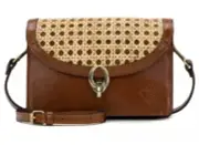 Patricia Nash Bella Leather Crossbody Bag Tan/Wicker Retail $159.95 New W/Tag