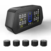 Solar Powered Tire Pressure Monitoring System Car TPMS With 4 External Sensors 6 Alarm Functions Real-Time Display Of Pr