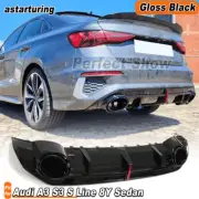For Audi A3 S3 S Line 8Y Sedan 21UP Gloss Black Rear Bumper Diffuser Exhaust Tip (for: Audi)