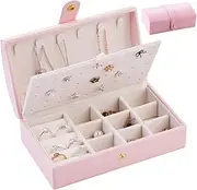FOREVERIE Exquisite Travel Jewellery Box for Ladies & Girls, Compact PU Leather Jewellery Storage Case, 2-Layer Necklace Ring Earring Jewelry Organiser, Pink