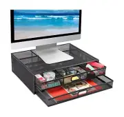 Monitor Stand with Drawer, Monitor Stand, Monitor Riser Mesh Metal, Desk Orga...