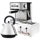 Pronti Toaster Kettle Coffee Machine Breakfast Set Bundle White