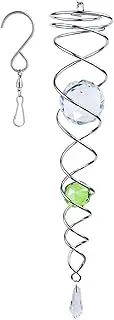 12 inch Gazing Ball Spiral Tail, Prefdo Stainless Steel Wind Spinner Stabilizer with 2 Glass Balls Prism and Hanging Swivel Hook for Outdoor Yard Garden Decoration(Green)