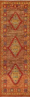 Orange Geometric Moroccan Berber 10 ft Runner Rug 3x10 Plush Wool Handmade