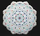 Octagon Marble Coffee Table Top Inlaid with Semi Precious Gemstone Center Table