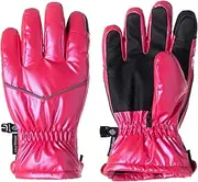 [Andy & Evan] Kids' Zip Gloves, Waterproof Winter Snow Gloves, Side Zippers, Touchscreen, Ski Snowboard Sledding, Warm Fleece Palms, Hot Pink, Size 11-12