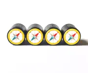 Compass Tire Valve Stem Caps - Black Aluminum - Set of Four - Fits all Vehicles