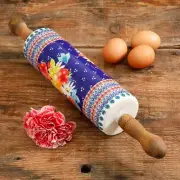 Pioneer Woman FIONA Stoneware Rolling Pin Acacia Wood Handles - Retired NIB