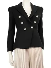 Black Wool Silver Button Blazer