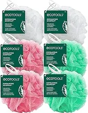 EcoTools Exfoliating EcoPouf, Shower Loofah Scrubs & Cleanses, Pouf with Recycled Netting, Exfoliation Removes Dead Skin, Eco-Friendly Bath Accessory, Cruelty-Free, Color May Vary, 6 Count (60g)