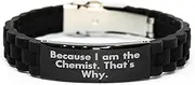 [Generic] Because I Am The Chemist. That's Why. - Glidelock Clasp Black Stainless Steel Silver Silicone Chemist Gifts for Graduation, Small, Silicone, no gemstone