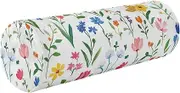 GuoChe Round Bolster Pillow Spring Cute Colorful Florals White Neck Roll Pillow Insert 5.5" x 17" Small Round Pillows for Chairs Cylinder Pillow Chair Lumbar Support for Bed