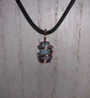 Handmade Natural Larimar Copper Pectolite Crystal Necklace Pure Copper Tone Wire
