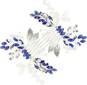 VICASKY 2 pcs Wedding Bridal Hair Comb Blue Rhinestone Pearl Hair Accessories with Leaf Design for Women for Special Occasions