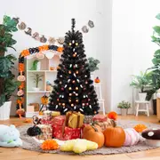 Costway 135CM Christmas Artificial Halloween Tree Pre-lit Spooky Tree w/6 Lighting Modes & Music White