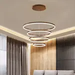 🌈客廳吊燈多層 北歐現代簡約複式別墅樓梯吊燈 大廳金色環形圓圈LED餐廳吊燈
