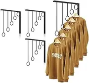 4pcs Wall Mounted Black Metal Garment Rack with 5 Hanging Rings,Clothing Store Wrought Iron Step Clothing Rack,Retro Wall Hanger Hook for Boutique Shop Closet Retail Garment Laundry Balcony
