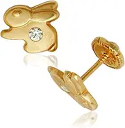 [JewelryWeb] 14k Yellow Gold CZ Simulated Diamond Rabbit Shaped Screw Back Earrings 7x8mm Stud Earring for Women