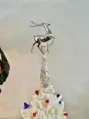 Ceramic Christmas Tree Custom TOPPER Reindeer Silver With Clear Crystals Decor