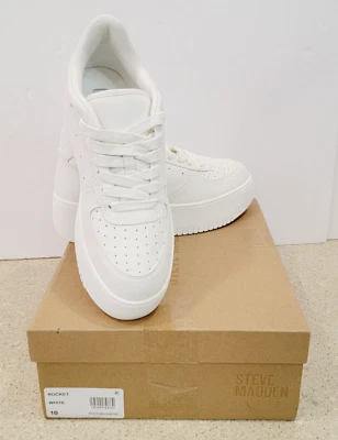 Steve Madden Women's Rocket Sneaker Size 10 White Platform Lace Up 2" Heel