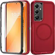 Mobile Phone Case for Samsung Galaxy A54 5G Case with Screen Protector, 360° Shockproof Robust Armour Case for Samsung A54 5G Case Cover Protective Case with Magnetic (Red, for Samsung Galaxy A54)
