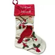 Valery Madelyn Take Me Home Cardinal Mistletoe Crewel Christmas Stocking 21"