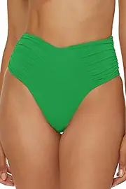 [BECCA] Women's Color Code Shirred French Cut Bikini Bottom, Cheeky Coverage, Swimwear Separates