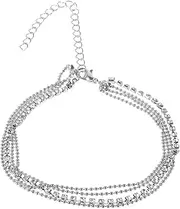 SAFIGLE Exquisite Fashion Women's Anklet 3-Row Crystal Rhinestones Metal Alloy Anklet Bracelet Adjustable Length