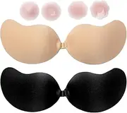 [Pureadee] Sticky Bra Adhesive Push Up Invisible Strapless Bras for Women 2 Pairs Reusable with Nipple Covers for Backless, C, Medium
