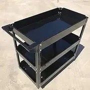 Black 150KG Workshop Metal Mechanic Handyman Tool Cart Trolley 3 Tiers Level Tray