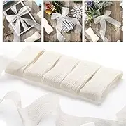 Waydress 15 yd Crinkle Chiffon Ribbon 1-1/2 Inch Handmade Tulle Fabric Silk Ribbon for Wedding Invitations,Gift Wrapping, Bridal Bouquets Wrapping, Flower Arrangement Decoration(Ivory)