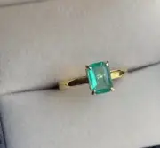 2.19 Ct Octagon Cut Natural Emerald Anniversary Ring 14K solid Yellow gold