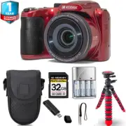 Kodak PIXPRO AZ255 Digital Camera (Red) + Tripod + Case+ 1 Yr Warranty