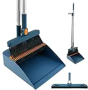3Pcs Floor Sweeping Set 180°Rotating Dust Pan and Broom with Long Handle Portable Broom Dustpan Combo Set for Kitchen Office Home Floor (Blue)
