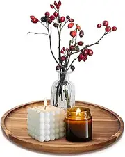 Acacia Round Wood Tray Decorative Serving Trays for Ottoman Coffee Table Candle Holder Tray Kitchen Counter Island Accents Home Decor Circle Circular Wood Centerpiece Tray for Dining Room Table