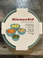 Kitchenaid set of 4 prep bowls with Lids nestinG AQUA sky blue color new
