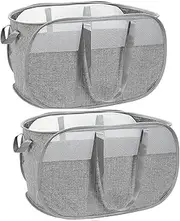 2Pack Foldable Laundry Basket, Pop-Up Laundry Hamper,Tear-Resistant Sturdy Handle Mesh Dirty Clothes Basket,Space Saving,Suitable for Bedrooms,Laundry Room,RV Travel (Grey)