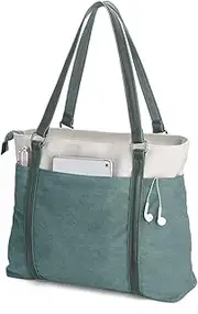 [BAG WIZARD] Women Laptop Tote Bag for Work Lightweight Splice Canvas 15.6 Inch Handbag Purse