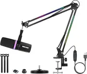 Micufuns Vocal Dynamic Microphone, XLR/USB Podcast Recording PC Microphone,Studio Metal Mic with Mute, Headphone Jack, Monitoring Volume Control,with RGB Microphone Boom arm (M338-A)