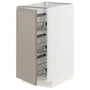 METOD base cabinet with wire baskets, white/Upplöv matt dark beige, 40x60x80 cm