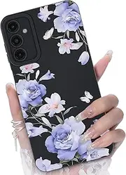 [CASBST] for Samsung Galaxy A14 5G Phone Case, Fashion Flower Pattern Design Girls Women Liquid Silicone Cover, Slim Shockproof and Scratch-Resistant Soft Case for Samsung A14 - Black