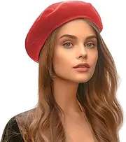 [Jeicy] Wool Beret Hat Solid Color French Artist Beret Skily Scarf Brooch