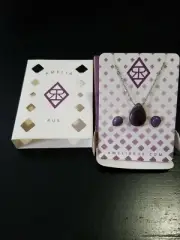 Amelia Rue Pear Shaped Natural Amethyst Necklace and Earrings NIB