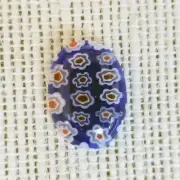Millefiori Art Glass Cabochons 18x13mm Oval Cobalt Blue Red White Flowers (2)