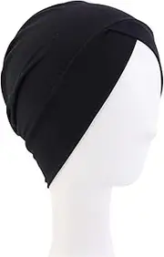 Black Swimming Cap, Women's Turban, Plain Colour Adjustable, Women's Turban hat, Turban Made of Pleated Fabric, Elastic Crossover Hood, Hood Made of Round Turban hat, for Long Short Hair Women.