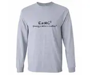 E=mc2 Energy Milk Coffee Funny Einstein Long Sleeve T-Shirt Grey Tee Top Mens