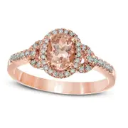 Oval Morganite and 0.20 CT. T.W. Natural Diamond Frame Buckle Ring in Solid 10K Rose Gold